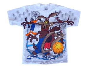 1996 Looney Tunes Vintage Taz Bugs Bunny Coyote Daffy Basketball T-Shirt - Large - Bild 1 von 8