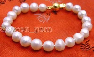 8-9mm Natural Freshwater Round White Pearl Bracelet for Women Jewelry 7.5" b233 - Picture 1 of 19