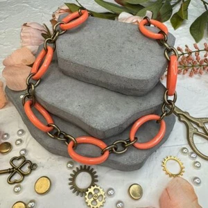 Statement Resin Link Necklace Coral Orange Clasp Closure Fashion Accessory - Picture 1 of 4