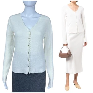 Vince Crochet Trim Linen Blend Knit Cardigan Sz Small Old Money Quiet Luxury - Picture 1 of 19