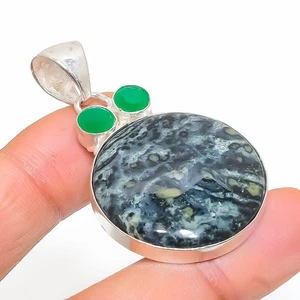 Kambaba Jasper, Jade Gemstone 925 Sterling Silver Jewelry Pendant 1.97" o476 - Picture 1 of 2