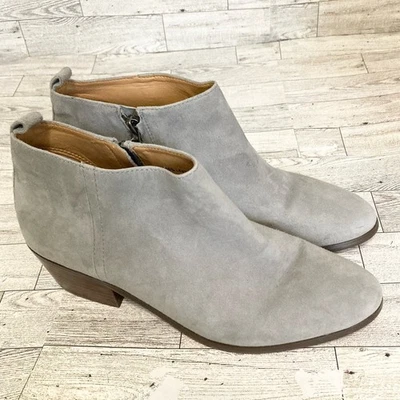 J.Crew 靴子女式 9 灰色皮革麂皮绒锯条踝侧拉链别致中性 C9868 — 第 1/4 张图片