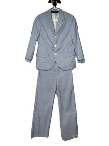 Polo Ralph Lauren Boys Seersucker Size 5 Suit Blazer Pants White Blue Stripe Set - Picture 1 of 14