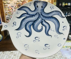 Cerámica Bassano: Plato grande patrón pulpo. Hecho/Pintado a mano-Italia - Imagen 1 de 5