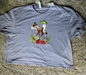 Disney Bambi Botanical Butterfly Youth Large Crop Short Sleeve T-shirt - Picture 1 of 3