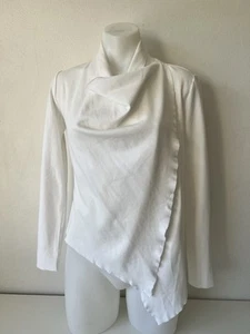 Saba Cardigan Women Xtra Small White Little Kathie Waterfall Cotton Blend - Picture 1 of 18