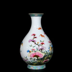 Jarrón de loto de porcelana rosa familiar chino de colección fino - Imagen 1 de 9