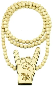 Party Rock N Roll Necklace New Good Wood Style Pendant With 36 Inch Bead Chain  - Picture 1 of 7
