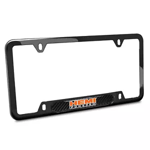 HEMI Powered Real Carbon Fiber Insert Black Stainless Steel License Plate Frame - Picture 1 of 7