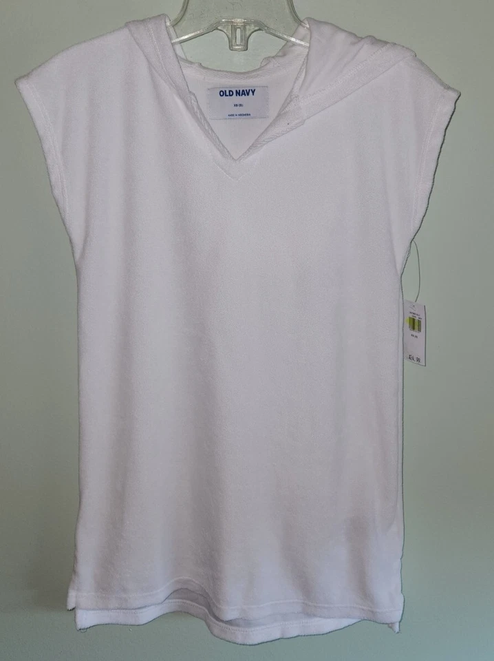 NUEVO Antiguo Azul Marino Niñas XS (5) Con Capucha Manga Corta Natación Cubrir Piscina Playa #42722 Foto 1 de 4