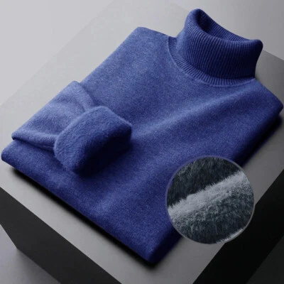 Autumn Winter Men's Turtleneck Sweater Knitted Velvet Pullover Outdoor Sweater - Image 1 of 4