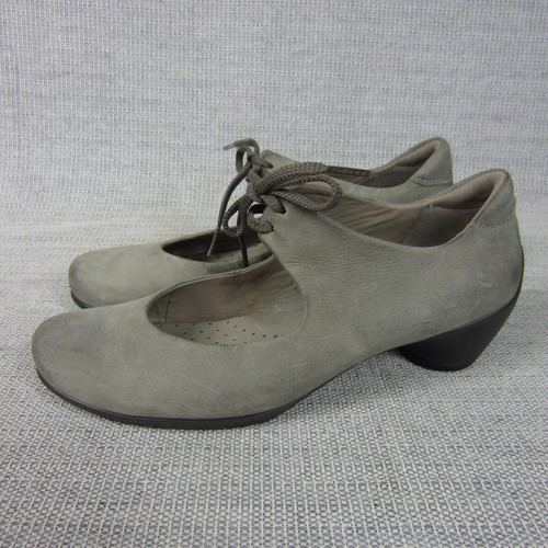 Scarpe Ecco Mary Jane donna 38 grigio pelle pizzo tacco cubano comode casual