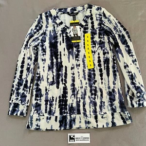 Ellen Tracy Womens Cozy V-neck Blue Tie Dye Long Sleeve Blue White Small S NWT - Picture 1 of 5