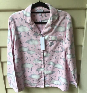 Sussan Pink Pyjama Top NWT $49 S 10 100% Cotton Flannel Grey Cloud Print Shirt - Picture 1 of 7