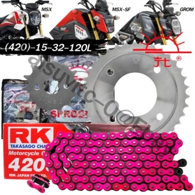 RK Chain 420-120Links Pink+JT 链轮套件 Front15T/Rear32T 适用于 Grom125,MSX125 — 第 1/4 张图片