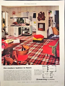 Armstrong Floors 1955 pisos de linóleo mediados de siglo decoración moderna anuncio impreso - Imagen 1 de 6