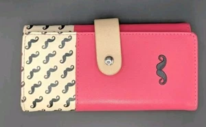 BOTUS Wallet - Pink & Creamed Color - VERY CUTE WITH THE MUSTACHE - Picture 1 of 4