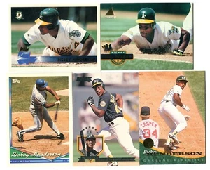 Lotto 5 carte da baseball Rickey Henderson HOF A's BLUE JAYS METS YANKEES (LOTTO 10) - Foto 1 di 1
