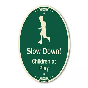 Designer Series Oval - Slow Down Children At Play 12" x 18" Heavy-Gauge Aluminum - Picture 1 of 4
