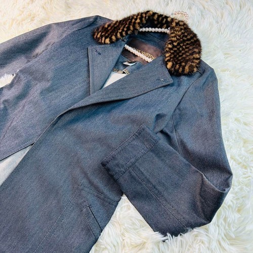 LOUIS VUITTON（LV） LOUIS VUITTON Autentico Cappotto Donna Visone Pelliccia Collo Lana Giacca Grigio con Cintura