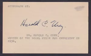 Dr. Harold C. Urey, Nobel Prize Winner for Chemistry in 1934, signed 3x5 card - Picture 1 of 1