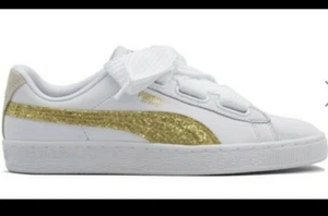 PUMA White &Glitter Gold Heart Sneakers - Picture 1 of 4