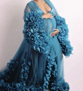 Maternity Photography Dress Prop Photoshoot Turquoise Gown Robe - Picture 1 of 1