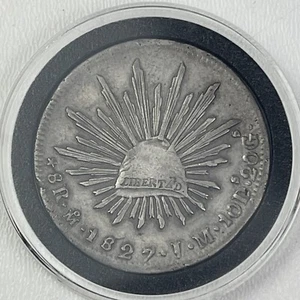 1827 Mo JM Mexico 8 Reales Cap And Rays Coin Alignment Rare Key Date - Picture 1 of 6