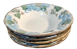 4 METLOX POPPYTRAIL SCULPTURED BLUE GRAPE Berry Fruit Dessert Bowls 6 1/4" - Picture 1 of 8