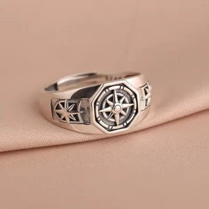 NEW 925 Silver Mens Viking Compass Ring Viking Stainless Ring Nordic gift UK - Picture 1 of 9