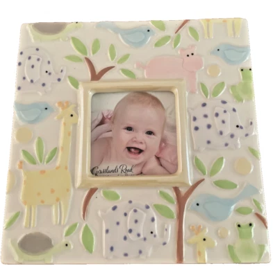 GRASSLANDS ROAD - Marco cuadrado de CERÁMICA para bebé (foto de 3 por 3") NUEVO + tarjeta Foto 1 de 4