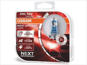H4 9003 OSRAM Night Breaker Laser 64193NL 150% Halogen Headlight Bulbs GERMANY