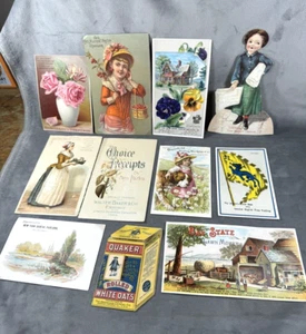 11 tarjetas comerciales victorianas y efímeras del siglo 1885, avena curandera, cortadora de césped del estado de la bahía - Imagen 1 de 16