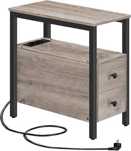 HOOBRO Beistelltisch Sofatisch mit Ladestation Nachttisch Greige Couchtische - Bild 1 von 8