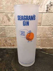 SEAGRAM'S GIN Collins Tall Frosted Vintage Glass with Cartoon Orange - Picture 1 of 2