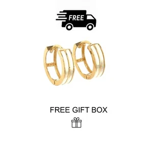 Pendientes de aro Huggie de ópalo blanco de doble fila de oro amarillo de 14k - Imagen 1 de 2
