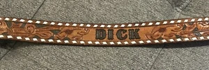 Vintage Tooled Stitched Western Cowboy Leather Belt - Picture 1 of 12