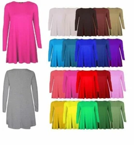Ladies Long Sleeve Plain Swing/Skater Dress UK 8 - 24 - Picture 1 of 19