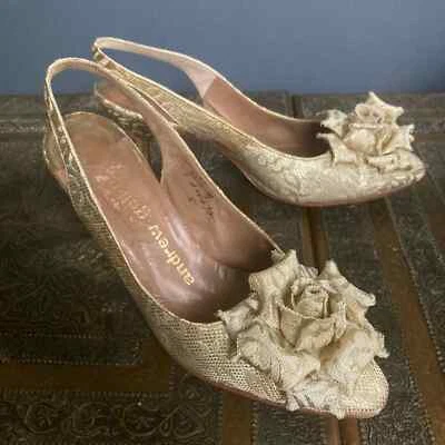 Andrew Geller каблуки туфли размер 9,5 винтажный золотой розы слинга свадебный котенок исцелить - Изображение 1 из 4