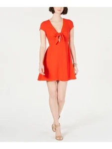 19 COOPER Womens Red Tie Front Lined Cap Sleeve Mini Fit + Flare Dress L - Picture 1 of 6