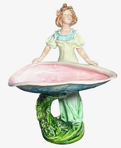 Fabulous Art Nouveau Majolica Glaze Lady With Shell Figural Centerpiece Bowl - Picture 1 of 3
