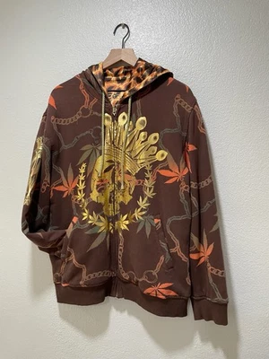 Christian Audigier Hombre Marrón Reversible Leopardo Sudadera con Capucha Talla Mediana Años 2000 Foto 1 de 4