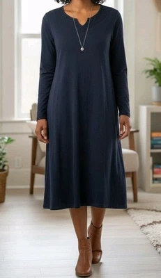 NWT Cabela's Cotton Tunic Dress Navy Blue Long Sleeve Lace Panel Details Sz 2XL  - Image 1 of 4
