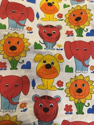 VTG Animal Lion Bear Elephant Baby Toddler Fabric  Vibrant 44”x 42” - Image 1 of 4