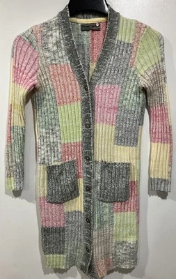 Suéter Anthropologie Mujer XS Multi Patchwork Cárdigan Largo Bolsillos Delanteros Abiertos Foto 1 de 4
