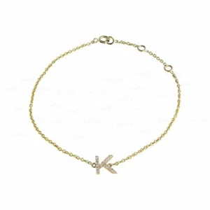 VS/F-G Diamond 14K Gold Personalized Initials A-Z Alphabet Bracelet - Picture 1 of 8