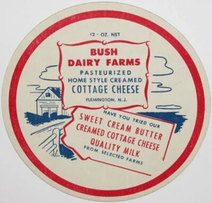 Vintage Milchflaschenverschluss BUSH DAIRY FARMS Cottage Cheese groß Flemington NJ Nrmt - Bild 1 von 2
