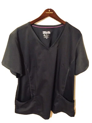 Purple Label Yoga Womens By Healing Hands Scrub Top Short Sleeve Gray Pockets 3X - Image 1 of 4