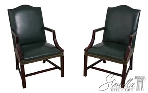 L66036EC: Pair HICKORY CHAIR CO Green Leather Open Armchairs - Picture 1 of 22