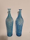 Vintage Empoli Light Blue Diamond Glass Genie Bottle Decanter MCM Lot Of 2